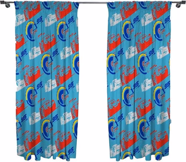 Cars All-Over Print Blackout Fabric Curtains with Rod Pocket in Multicolour