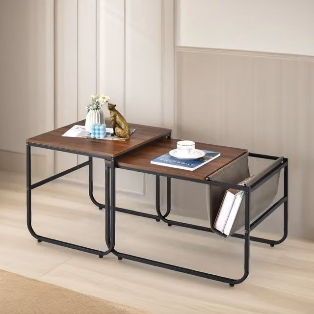 Pirlo Plush 2-Piece Industrial Nest of Tables in Brown