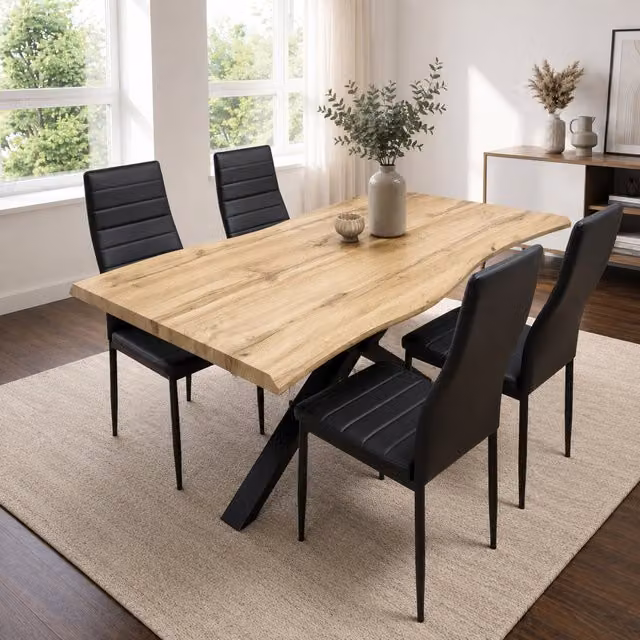 Kosy Koala Modern Rectangular Wood and Metal Dining Table Set with 4 Chairs in Brown and Black