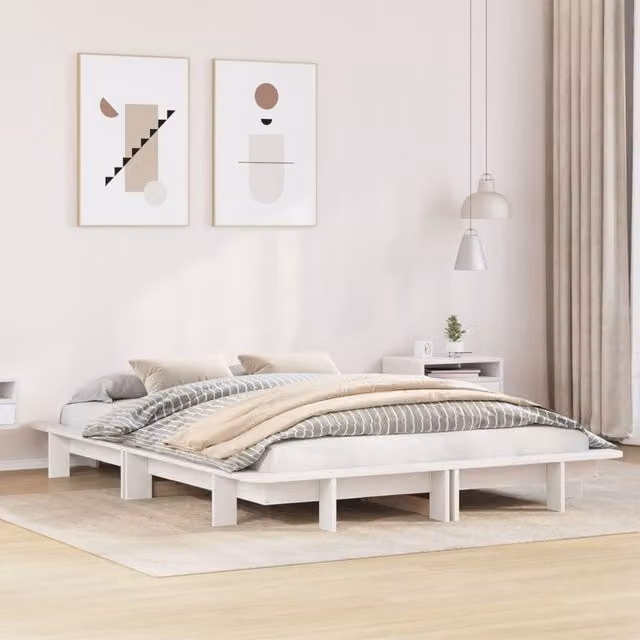 Berkfield Home White Solid Wood Pine Double Bed Frame W: 135 cm, L: 190 cm