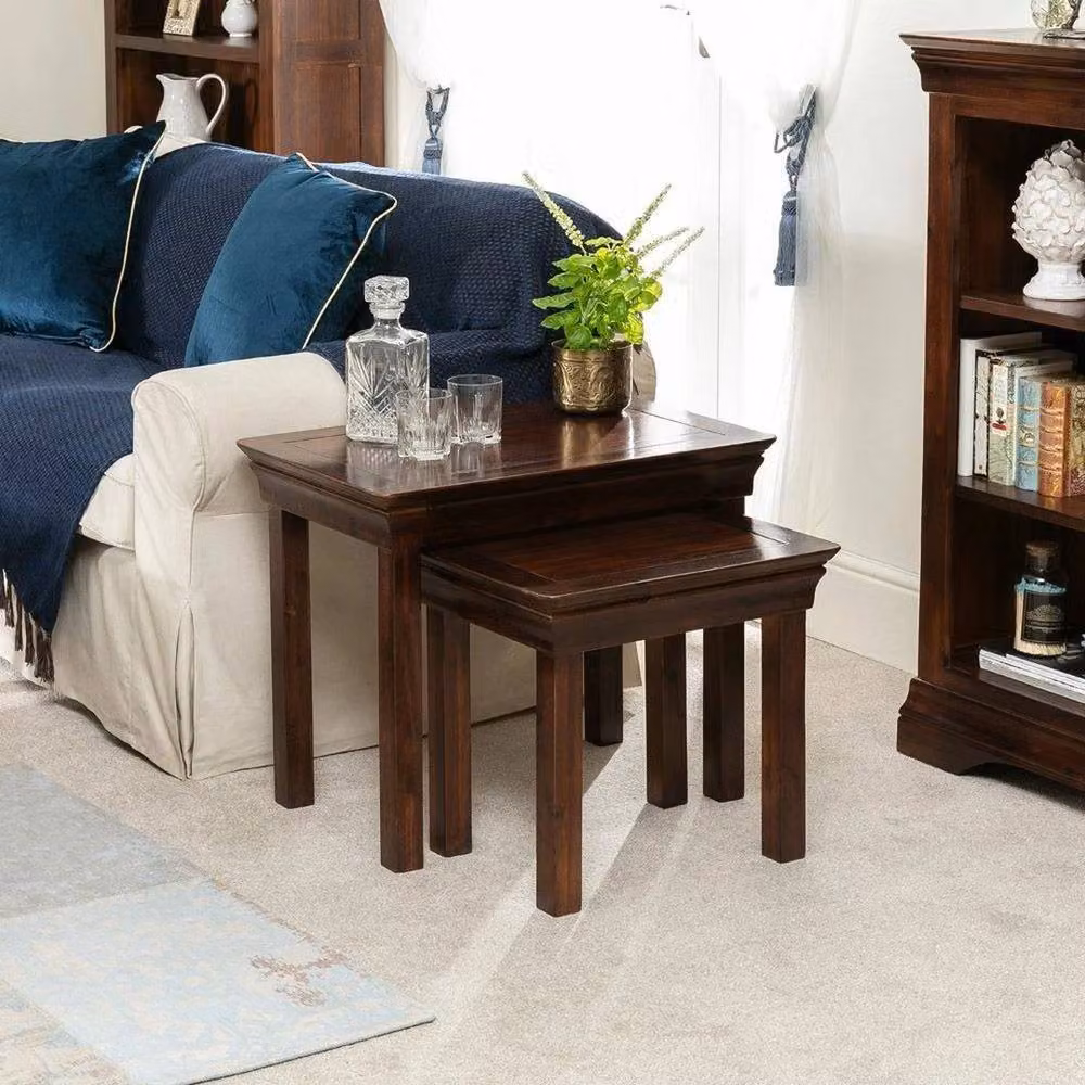 FORGEVIO Modern Nest of 2 Square Wood Tables in Brown – 5