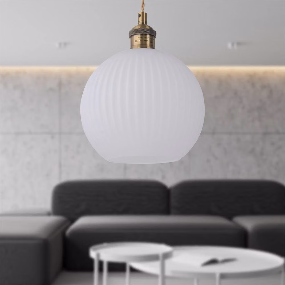 First Choice Lighting Betchley Antique Brass Braided Pendant Light with White Ribbed Glass Shade – 2