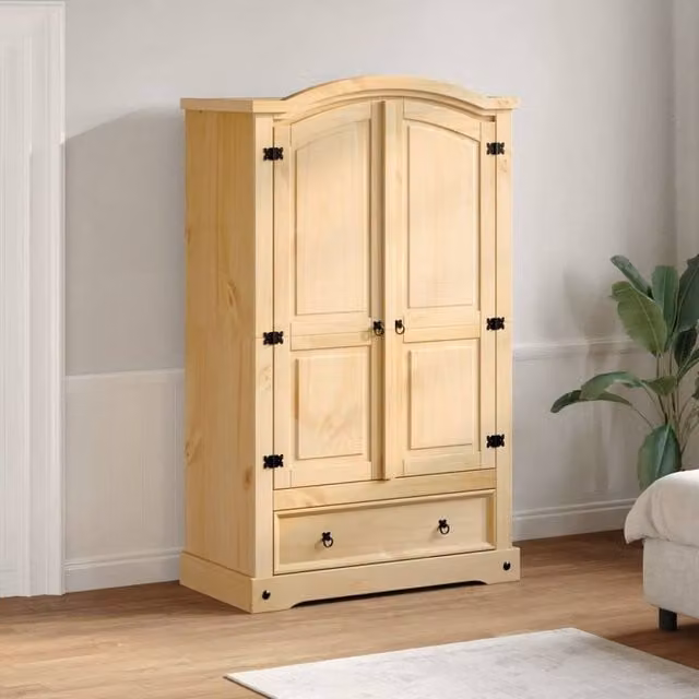 Berkfield Home Corona Wardrobe in Beige Solid Waxed Pine, W/D/H: 101 x 52 x 170 cm