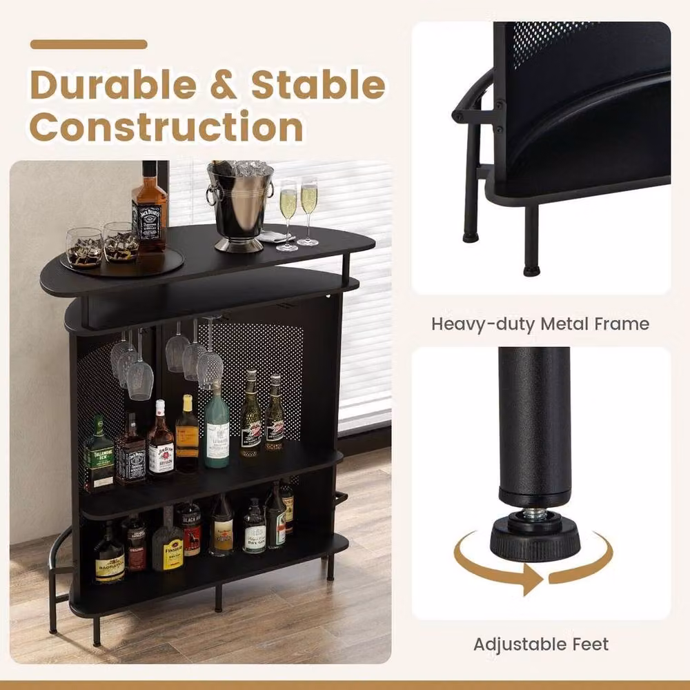 Hinsinc Industrial 4-Tier Curved Counter Home Bar Table in Black – 6