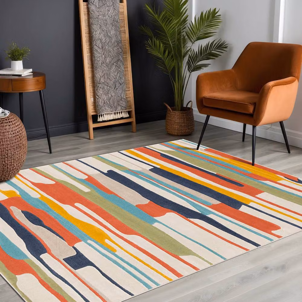 Livabliss Modern Geometric Rectangular Rug in Orange, Grey and Multicolour, W/D/H: 80 x 150 x 0.75 cm – 10