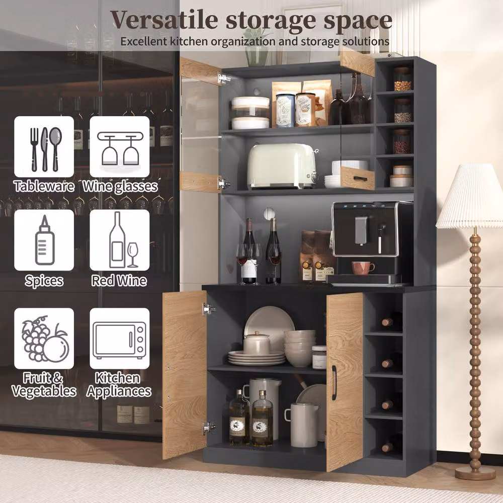 Rolipo Kitchen Pantry Cabinet with LED Lighting, Oak and Dark Grey, W/D/H: 100 x 47 x 187 cm – 4
