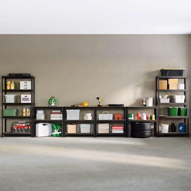 Home Vida Set of 4 Heavy Duty 5 Tier Garage Shelving Work Benches in Black, W/D/H: 180 x 90 x 90 cm