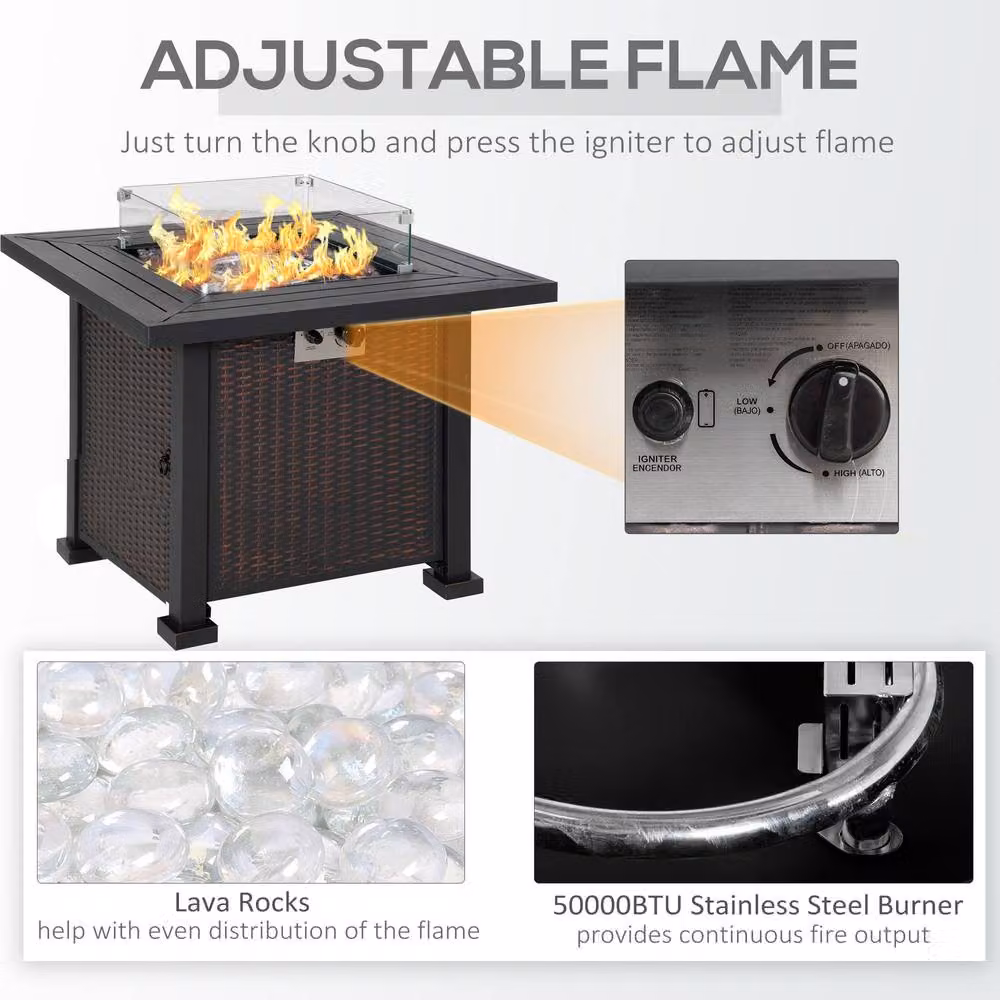 Rolipo 50,000 BTU Black Rattan Gas Fire Pit Table, W/D/H: 81 x 81 x 64 cm – 6