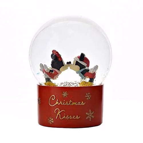 Disney Widdop Mickey and Minnie Christmas Kisses Snow Globe, Multicolour, H: 16.0 cm, W: 12.0 cm, D: 12.0 cm