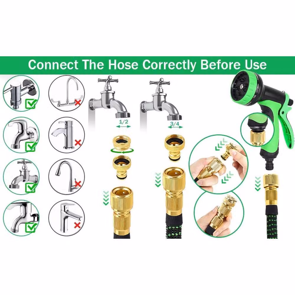 NESTLUNE Heavy Duty Expandable Flexible Garden Hose, Green, 22.5 m – 3