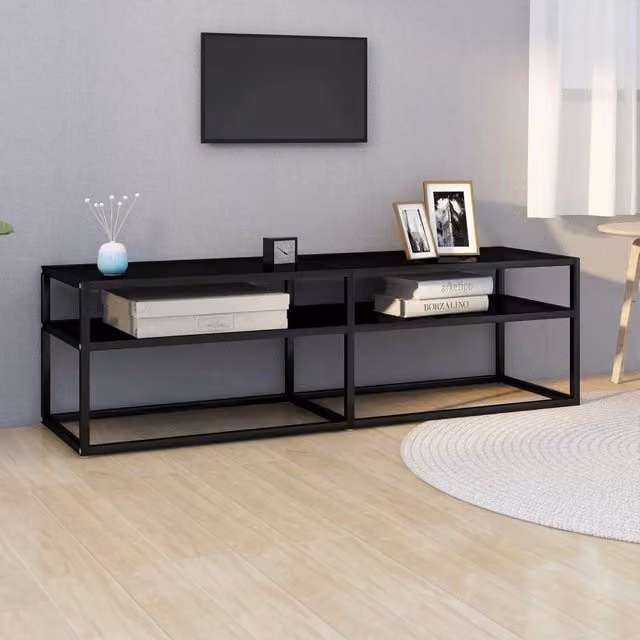 Berkfield Home Modern Black TV Cabinet with Tempered Glass, W: 140 cm, D: 40 cm, H: 40.5 cm – 1