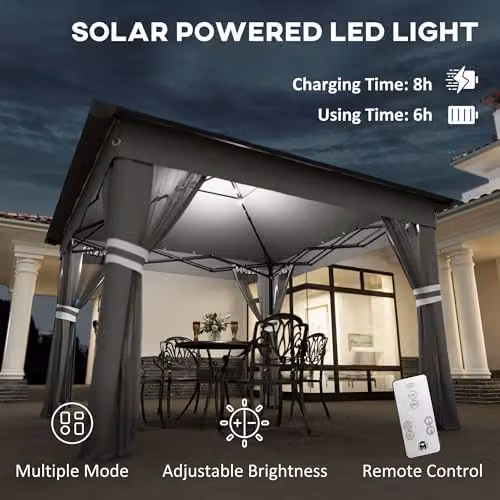 Outsunny Grey Pop Up Gazebo with Metal Frame, W: 336 cm, D: 336 cm, H: 270 cm – 3