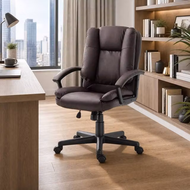 STILVORA Modern Brown Synthetic Leather Task Chair with Armrests and 360 Degree Swivel Wheels