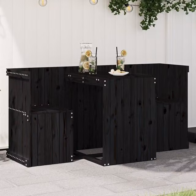 Berkfield Home 2 Seater Balcony Set in Black Rustic Solid Pine Wood