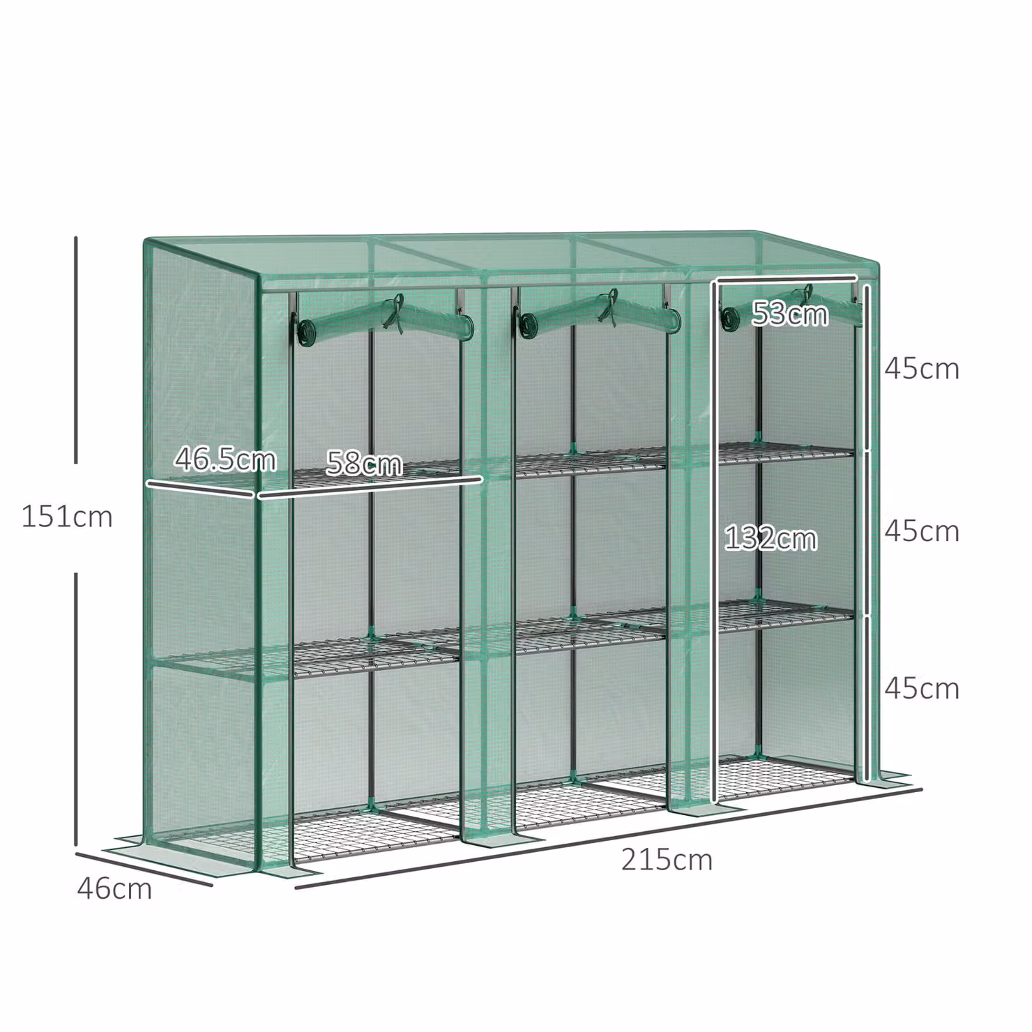 Outsunny Nine-Shelf Green Lean-to Greenhouse, W/D/H: 46 x 46 x 215 cm – 2