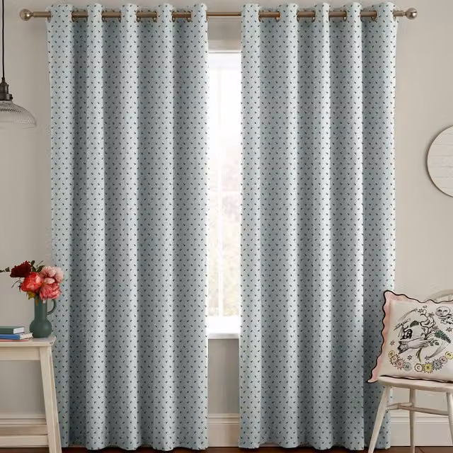 Cath Kidston Rose Bud Made to Measure Blackout Cotton Eyelet Curtains in Mint Green and Blue Floral Design