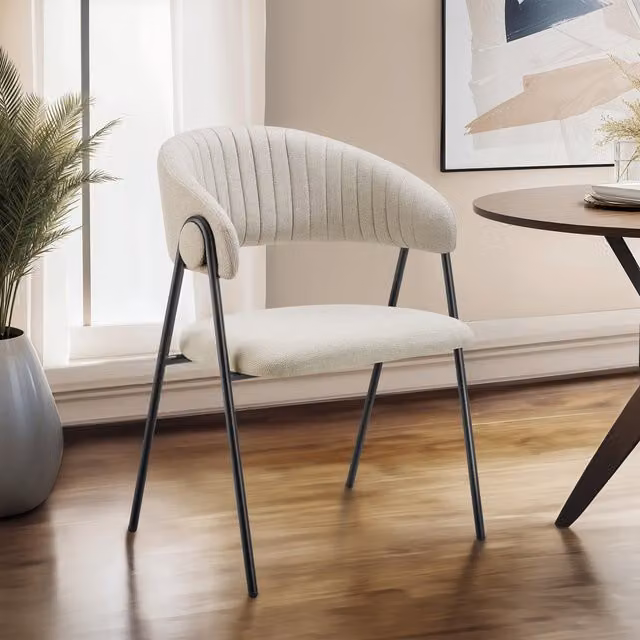 TECTAKE Modern Dining Chair with Armrests in Grey and Beige Fabric
