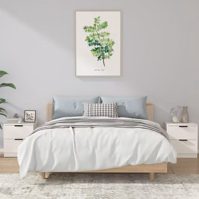 Berkfield Home Set of 2 White Engineered Wood Wall Mounted Bedside Cabinets – 1