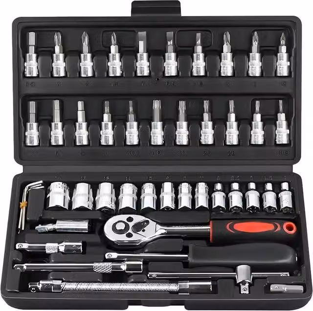 Ventryn 46-Piece Chrome Vanadium Socket Set in Silver – 1