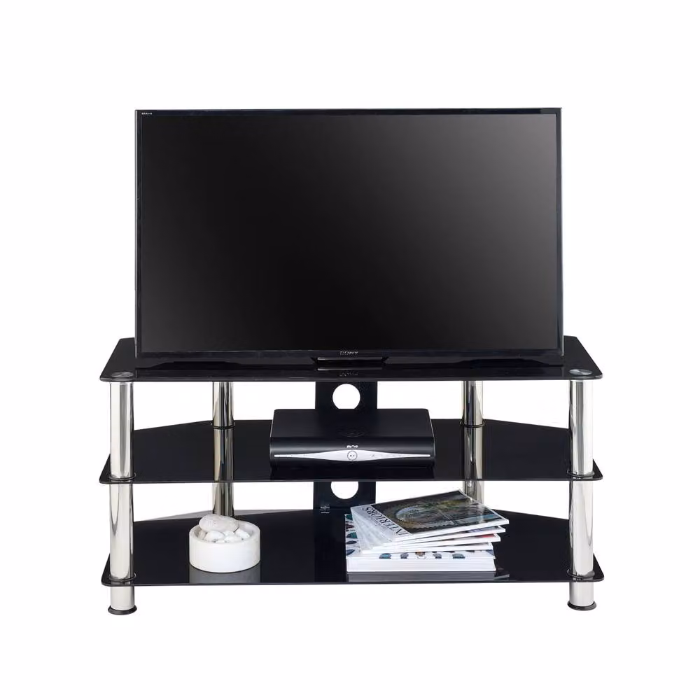 Moderna MMT Black Glass and Metal TV Stand with 3 Shelves, W: 105 cm – 3