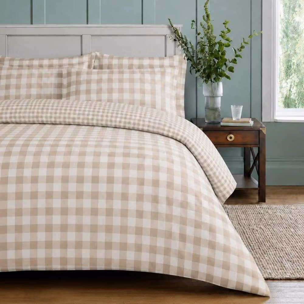 Sweet Dreams Wyndham Gingham Check Duvet Cover and Pillowcase Set in Beige, Super King, 200 x 200 cm – 3