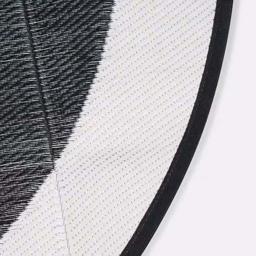 OHS Contrast Border Round Outdoor Garden Rug, Black and Multicolour, Diameter: 170 cm – 5
