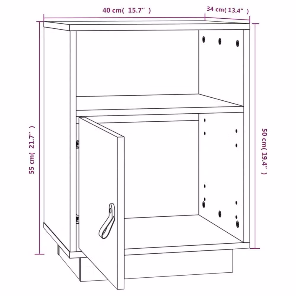 Berkfield Home Bedside Cabinet in Honey Brown Solid Pine Wood, W/D/H: 40 x 34 x 55 cm – 6