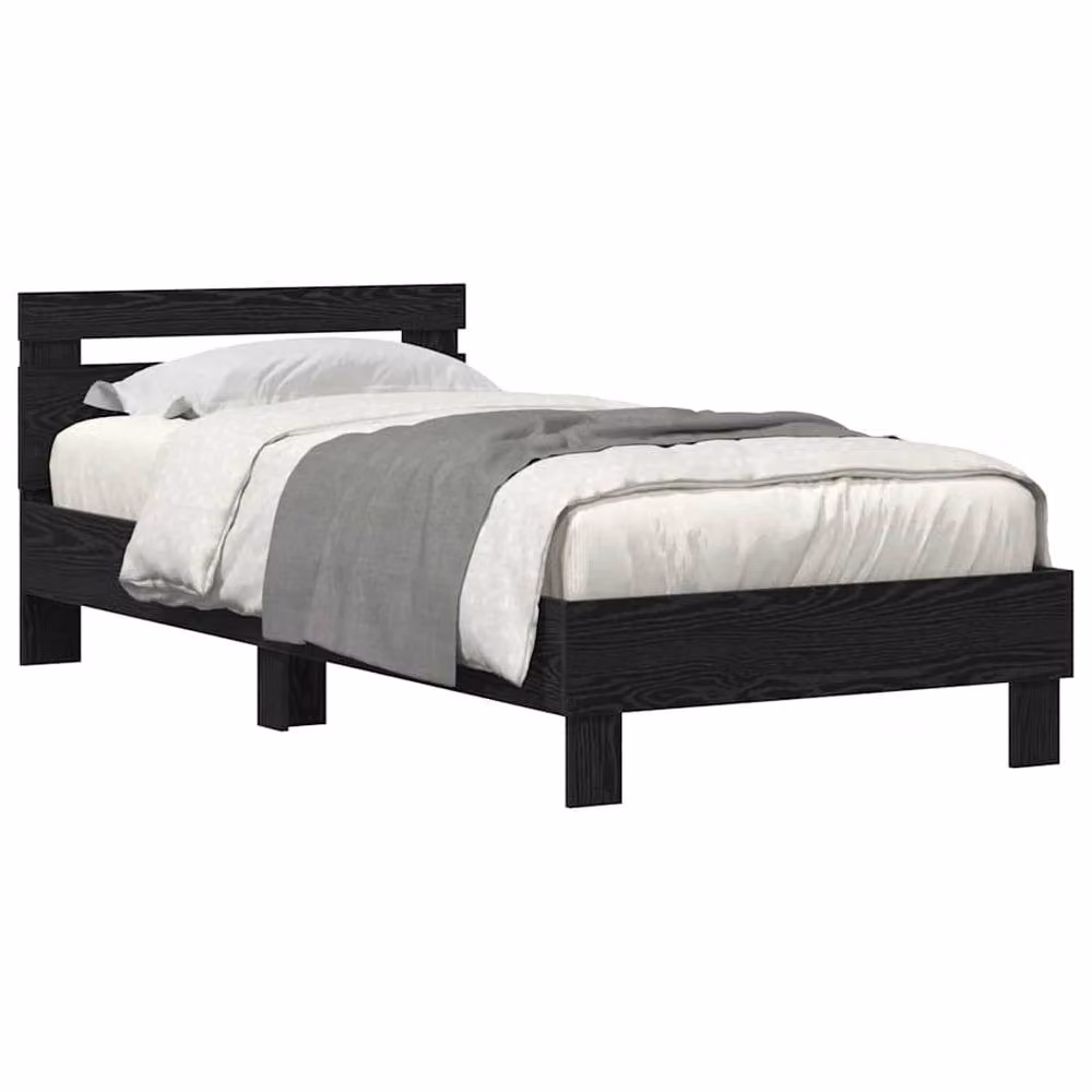 Berkfield Home Minimalist Bed Frame with Under-Bed LED Lighting in Black Oak, W/D/H: 90 x 190 cm – 3