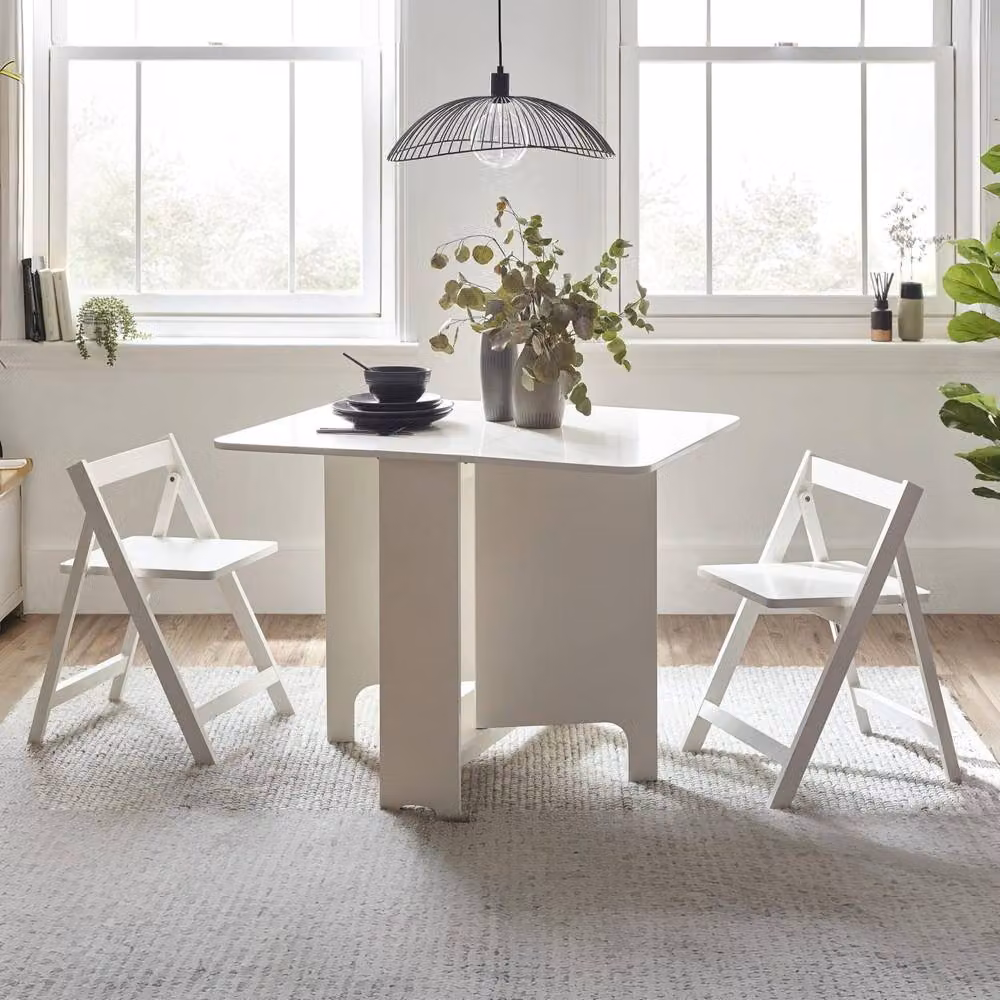 Cheshire Premium Gatan 80cm Small White Gateleg Dining Table with 2 Chairs – 2