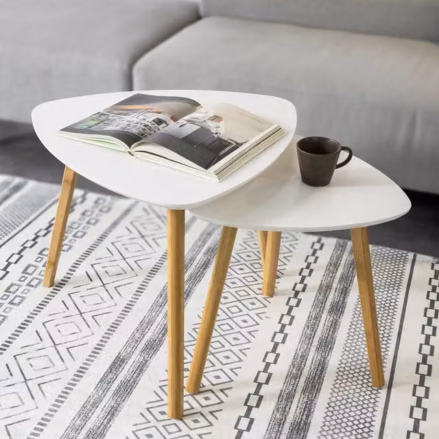 SoBuy Nesting Coffee Tables with White MDF Tops and Bamboo Legs – 1