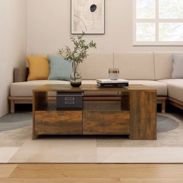 Berkfield Home Smoked Oak Coffee Table in Brown, W/D/H: 102 x 55 x 42 cm – 1