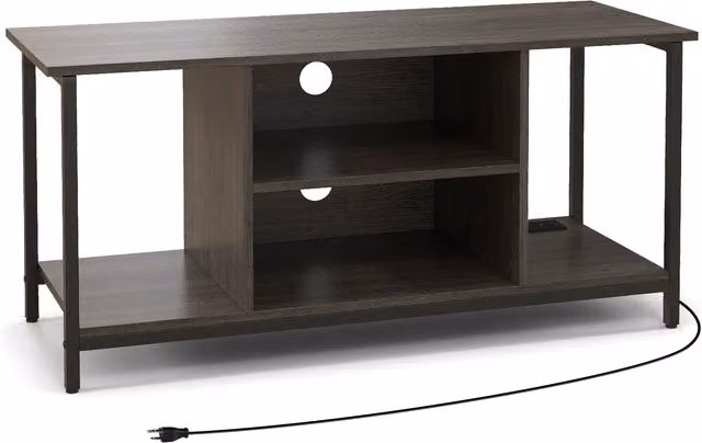 COSTWAY 3 Tier Modern Rectangular TV Console Table with Power Outlet and USB Port in Brown and Grey