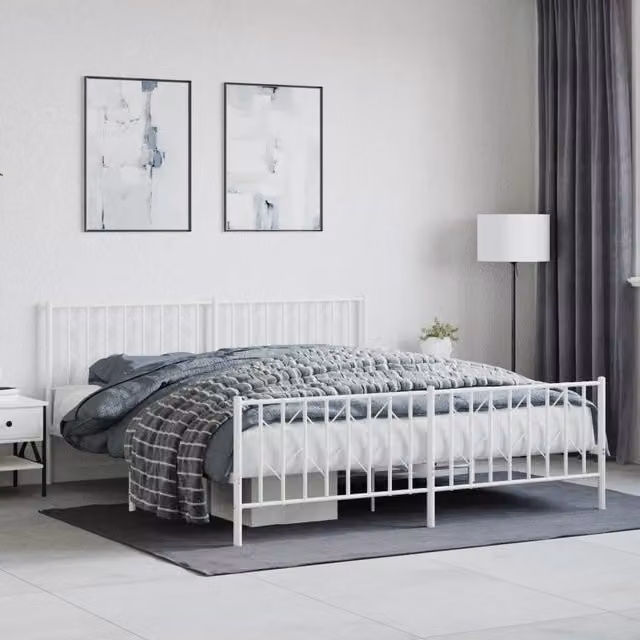 Berkfield Home Metal Bed Frame with Footboard, White, W/D/H: 183 x 213 cm