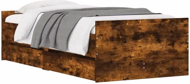 Berkfield Home Modern Single Bed Frame with Drawers in Smoked Oak Brown, W/D/H: 90 x 190 cm