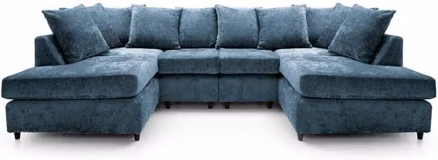 Abakus Direct Harriet U-Shape Sofa in Blue Crushed Chenille Fabric