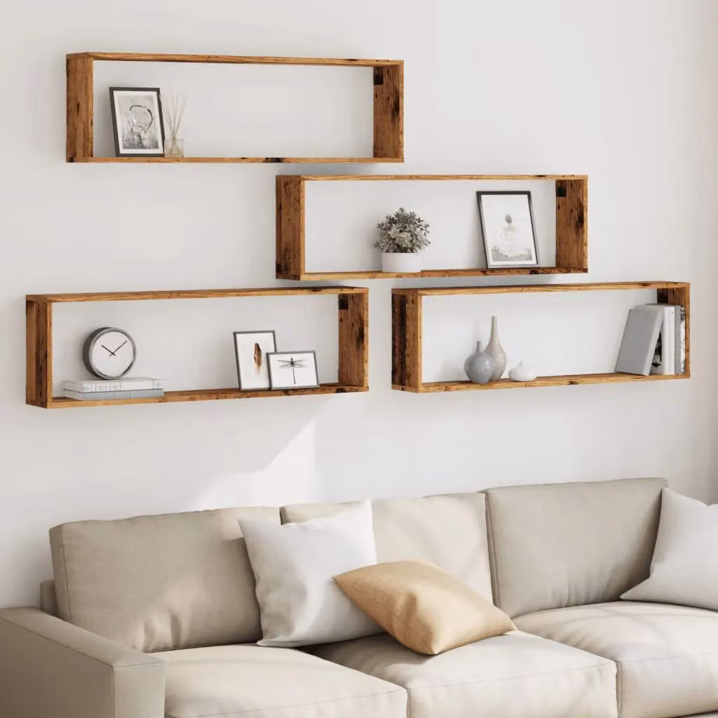 Berkfield Home Set of 4 Rustic Brown Wall Mounted Cube Shelves, W/D/H: 100 x 30 x 15 cm – 3