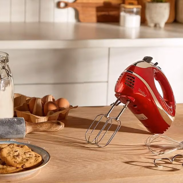 VonShef 300W Electric Hand Mixer in Red and Silver