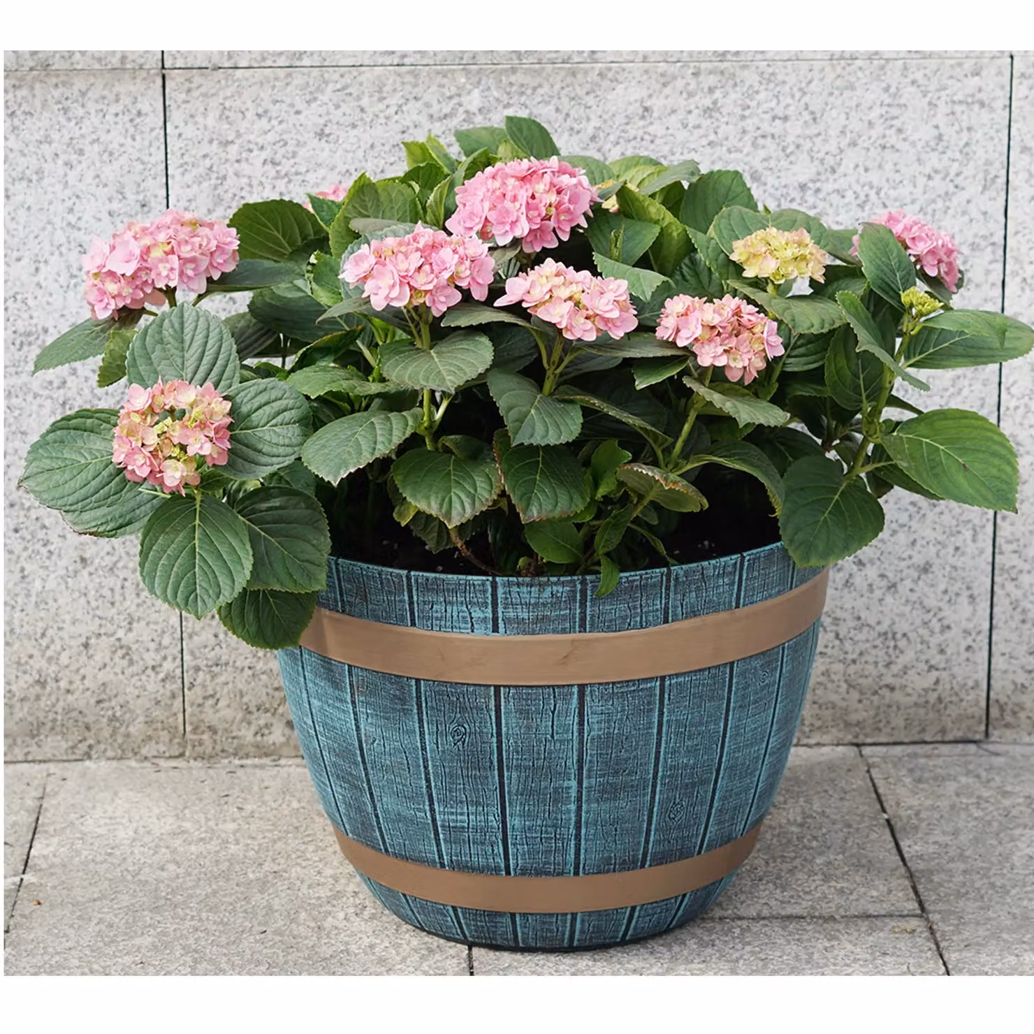 Gr8 Garden Set of 2 Blue Rustic Style Plastic Half Barrel Cask Planter Tubs – 6