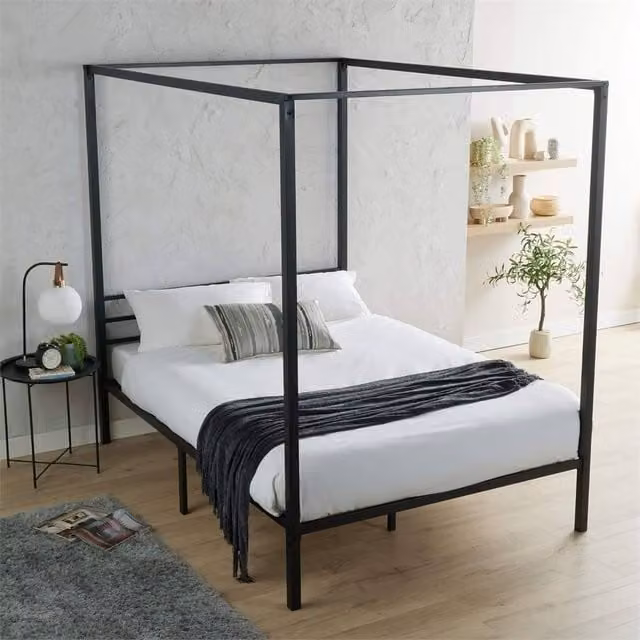 SPETLEK Modern Double Metal 4 Poster Canopy Bed in Black – 1
