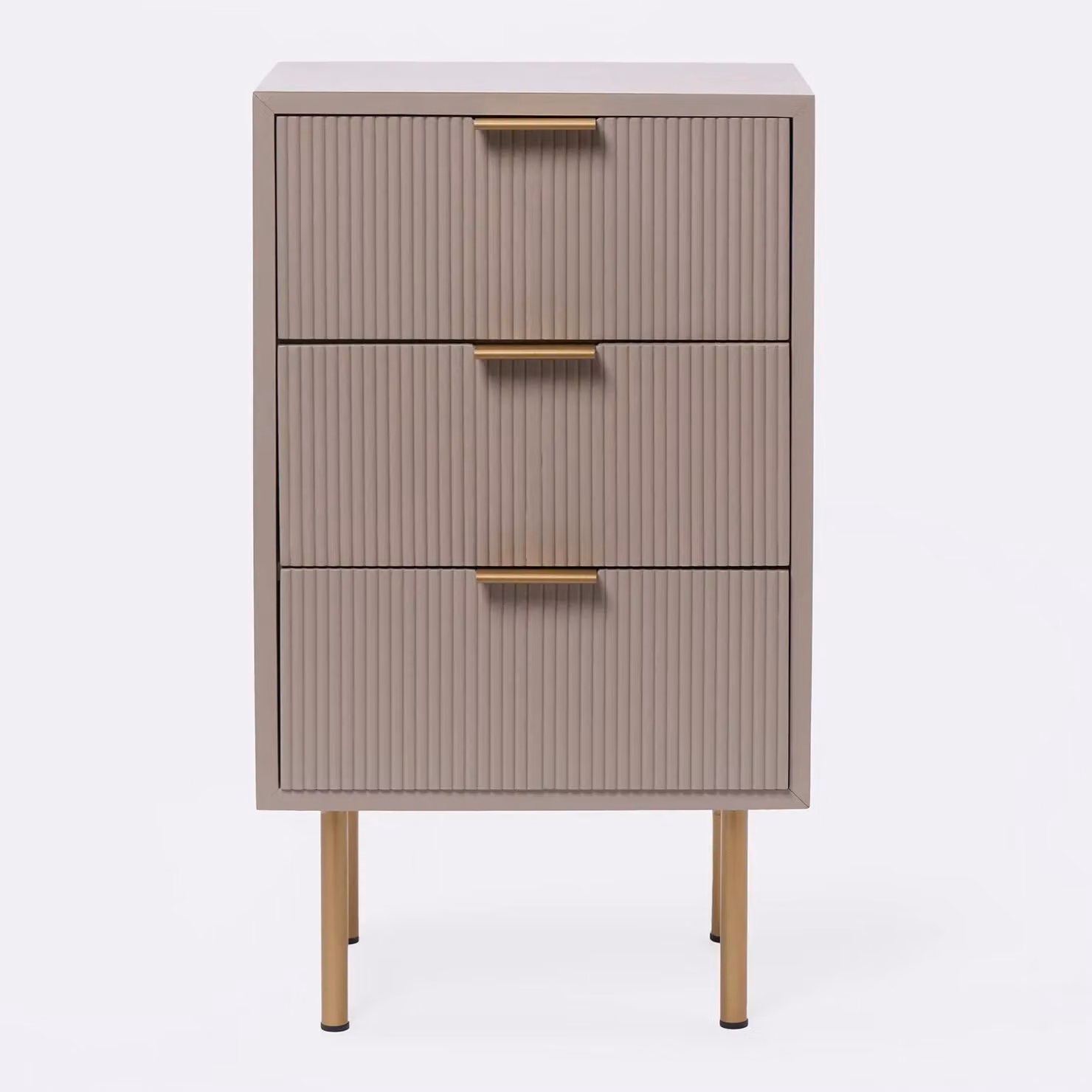 OHS Modern Ribbed 3-Drawer Bedside Table and Office Nightstand in Sand – 2