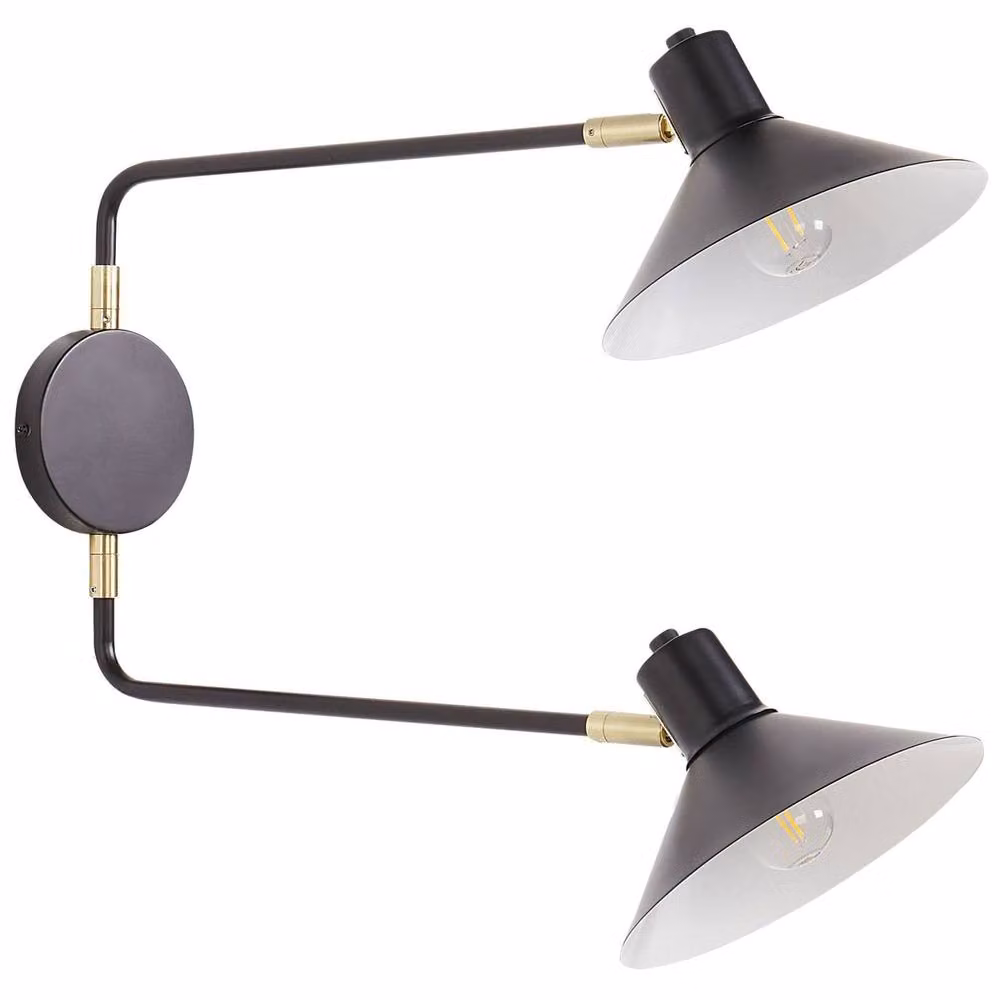Wyld and Coco Two Light Adjustable Wall Lamp in Black and Gold Metal with Cylinder Shades – 2