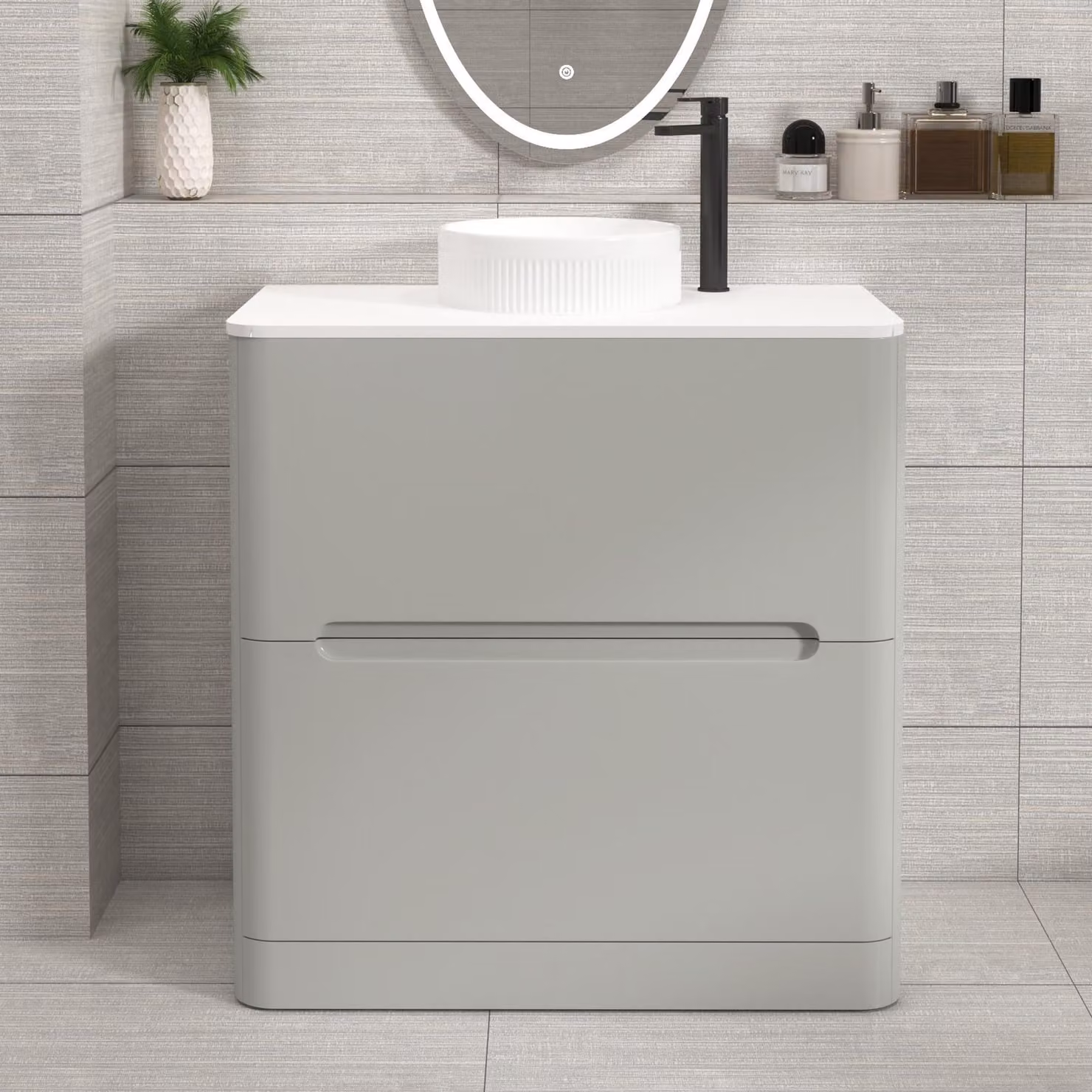 Royal Bathrooms Venice 800mm Floor Standing Vanity Unit in Dove Grey with Plain White Worktop and Round Basin