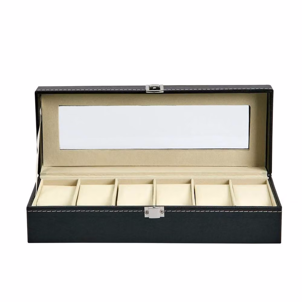 FLAVORA 6 Grid PU Leather Watch Display Box and Collection Storage Case in Black – 2