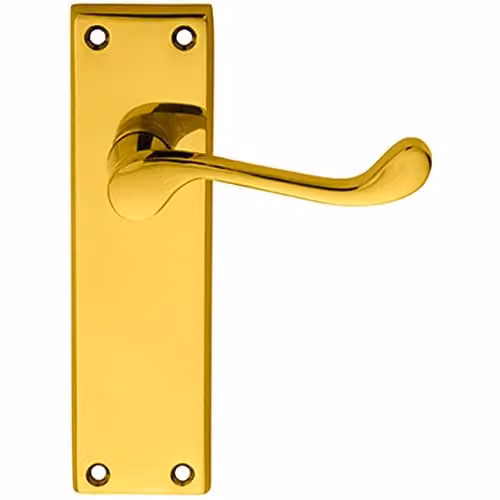 Loops Pair Victorian Scroll Lever on Sweedor Latch Backplate in Polished Brass, W: 15 cm, H: 4.3 cm