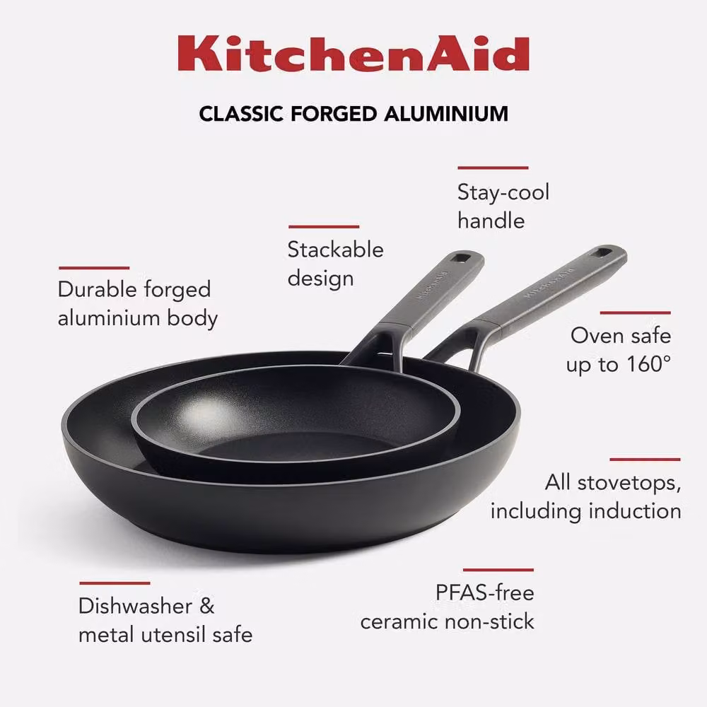 KitchenAid Black Forged Aluminium and Ceramic 2 Piece Frying Pan Set – 2