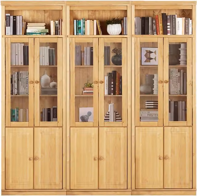 Dorel Anita Wall Unit L in Brown Waxed Wood with Glass Doors