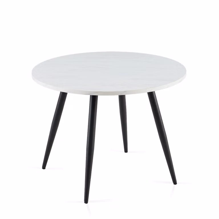 SONARA Round Rustic Dining Table with Wood Top and White Metal Legs, Diameter: 100 cm, Height: 75 cm