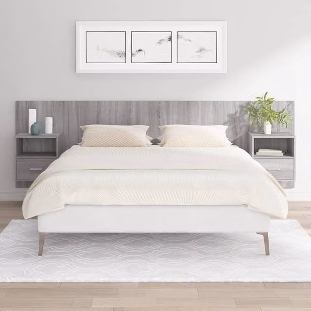 Berkfield Home Bed Headboard with Integrated Nightstands in Grey Sonoma Engineered Wood – 1