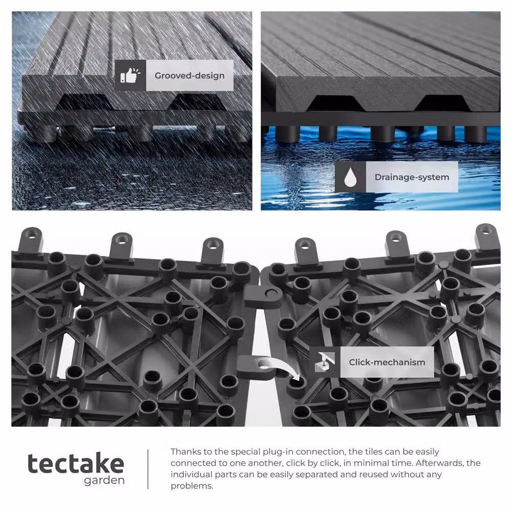 tectake Set of 22 Grey Tegulas Click System Plastic Patio Tiles – 5