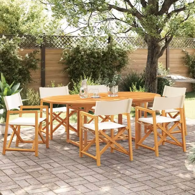 Berkfield Home 6 Piece Folding Acacia Wood Garden Chair Set in White